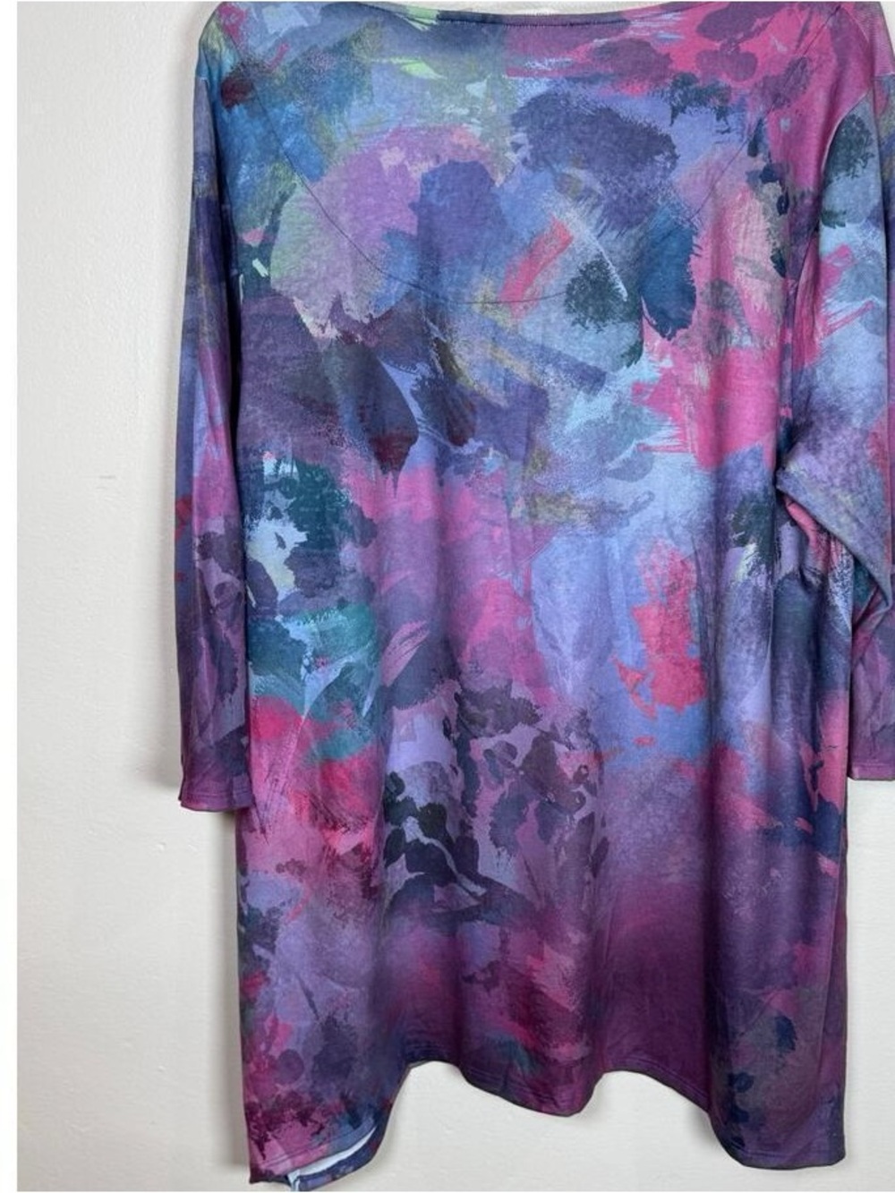 Long Sleeve Abstract Watercolor Tunic Dress in Purple and Pink